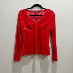 INC International Concepts Vivid Red Velvet Blouse